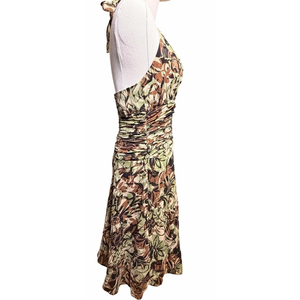 Donna Ricco Silk Halter Midi Dress 4 Ruched Floral Chiffon Boho - Picture 8 of 14